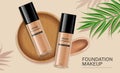 Foundation cosmetics vector realistic. Skin care bottles label design. product placement mock up. Top views