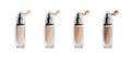 Foundation face makeup samples. Set of cosmetic liquid foundation or bb cream in bottles. Different colour smudge smear strokes Royalty Free Stock Photo