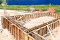 Foundation, pillar and beam being constructed at construction site Royalty Free Stock Photo