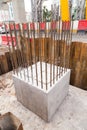 Foundation, pillar and beam being constructed at construction site Royalty Free Stock Photo