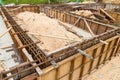 Foundation, pillar and beam being constructed at construction site Royalty Free Stock Photo