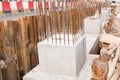 Foundation, pillar and beam being constructed at construction site Royalty Free Stock Photo