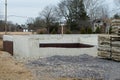 The foundation of a poured concrete solution of a country house in close-up at the beginning of construction Royalty Free Stock Photo