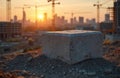 Foundation stone at construction site. Large, solid granite block strength, stability, beginning of new building project. Urban Royalty Free Stock Photo