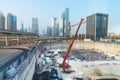 Foundation works of a massive construction project in downtown D Royalty Free Stock Photo