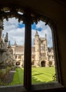 Founder`s Tower in the historic cloisters, also known as the Great Quad, at Magdalen College, University of Oxford UK Royalty Free Stock Photo