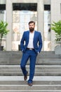 Founder successful business. Conquer business world. Bearded man going to work. Motivated for success. Business man in Royalty Free Stock Photo