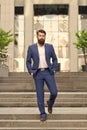 Founder successful business. Conquer business world. Bearded man going to work. Motivated for success. Business man in Royalty Free Stock Photo