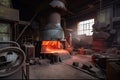 foundry with giant furnace and blower for casting metal parts