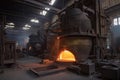 foundry with giant furnace and blower for casting metal parts