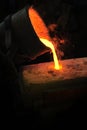 Foundry - molten metal poured from ladle into moul