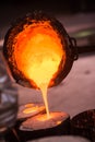 Foundry worker pouring hot metal into cast Royalty Free Stock Photo