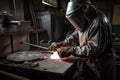 foundry worker, shaping metal into parts for new machine