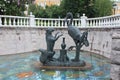 Fountain in the Alexander Garden. Sculpture the Fox and the Crane.