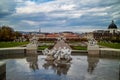 Fountain with ancient sculptures in baroque style before Schloss Belvedere in Vienne.