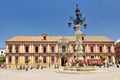 Fountain and the Archbishop`s Palace beside Seville Cathedral, Plaza Virgen de los Reyes, Seville, Spain