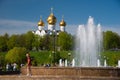 Fountain and Assumption Cathedral of the Russian orthodox church, Yaroslavl Royalty Free Stock Photo