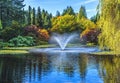 Fountain Autumn Fall Van Dusen Garden Vancouver Canada Royalty Free Stock Photo