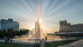Fountain in Baku National Seaside Park in front of the parliament building in the evening, Azerbaijan Royalty Free Stock Photo