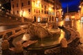 Fountain Barcaccia at night, Rome, Italy Royalty Free Stock Photo