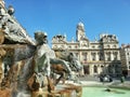 The fountain Bartholdi and the Lyon city hall, Lyon, France Royalty Free Stock Photo