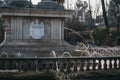 Fountain at the base of Christopher Columbus monument in Jardines de Murillo, Seville, Spain Royalty Free Stock Photo