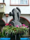 Fountain `Black Cat` in the winegrowing city of Zell on the Moselle River, Germany