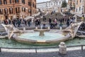 Fountain of the Boat Fontana della Barcaccia on Spanish square Piazza di Spagna in  Rome, Italy Royalty Free Stock Photo