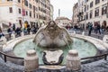 Fountain of the Boat Fontana della Barcaccia on Spanish square Piazza di Spagna in  Rome, Italy Royalty Free Stock Photo