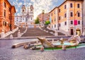 Fountain of the Boat or Fontana della Barcaccia and the Spanish Steps Piazza di Spagna , Rome, Italy Royalty Free Stock Photo