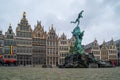 Fountain of Brabo in the old market square Grote Markt. Royalty Free Stock Photo