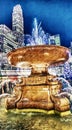 Fountain of Bryant Park at night in winter, New York City Royalty Free Stock Photo