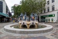 The fountain built for the queens silver jubilee in Portsmouth city centre with various animals depicted holding coats of arms