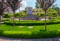 A fountain cascade near the wall with a mosaic in the beautiful green square of Heydar Aliyev. Kiev. Ukraine