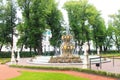 Fountain in the central alley in the park of summer gardens.