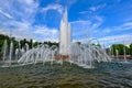 Fountain in the Central Square on the Krestovsky Island. Saint-Petersburg, Russia.