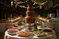 Fountain chocolate for weddings adorned with tempting toppings in foodgraphy