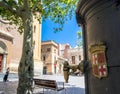 Fountain with city badge in Les Corts, Barcelona Royalty Free Stock Photo