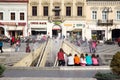 The fountain in Council Square, Brasov Royalty Free Stock Photo