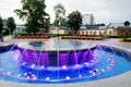 Fountain dancing with music and changing colors in Druskininkai city