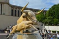 The fountain de Varsovie on Trocadero, close up view