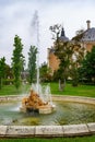 Fountain detail with ancient stone sculptures in the royal palace of Aranjuez. Madrid Royalty Free Stock Photo