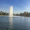 Fountain and Echo park lake view,