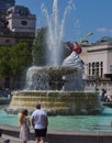 Fountain in Trafalgar Square, London, UK