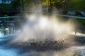 Fountain in the evening sunlight in Kuld?ga city park, Latvia Royalty Free Stock Photo