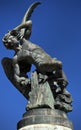 The Fountain of the Fallen Angel (Fuente del Angel Caido) or Monument of the Fallen Angel, a highlight of the Buen Retiro Park in Royalty Free Stock Photo