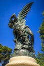 Fountain of the Fallen Angel or Fuente del Angel Caido in the Buen Retiro Park in Madrid, Spain inaugurated in 1885 Royalty Free Stock Photo