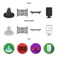 Fountain, fence, skate, billboard.Park set collection icons in black, flat, monochrome style vector symbol stock
