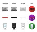 Fountain, fence, skate, billboard.Park set collection icons in cartoon,black,outline,flat style vector symbol stock