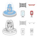 Fountain, fence, skate, billboard.Park set collection icons in cartoon,outline style vector symbol stock illustration